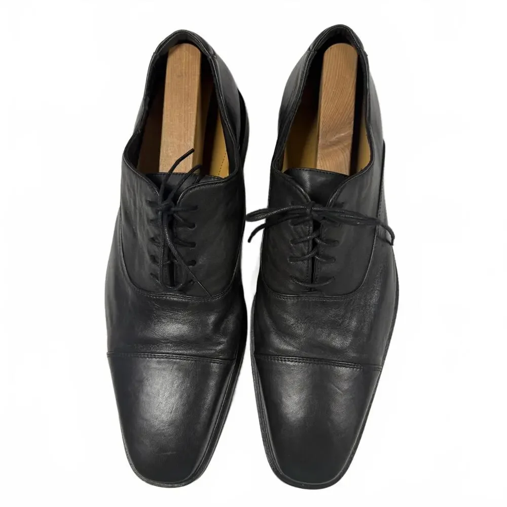 Men’s black leather Cole Haan, flat dress shoes size 12 EUC‎ cap toe